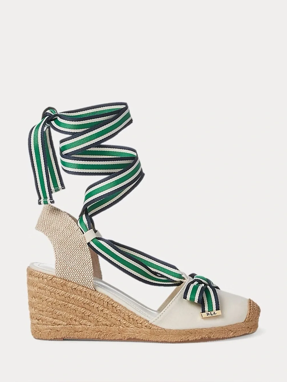 Lauren Ralph Lauren Canvas Espadrille Wedge Sandals Ribbon Lace Up Size 9 New